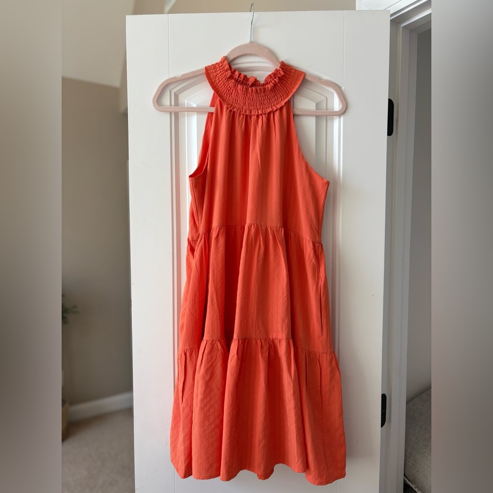 THML - Orange Sleeveless Halter Keyhole Dress